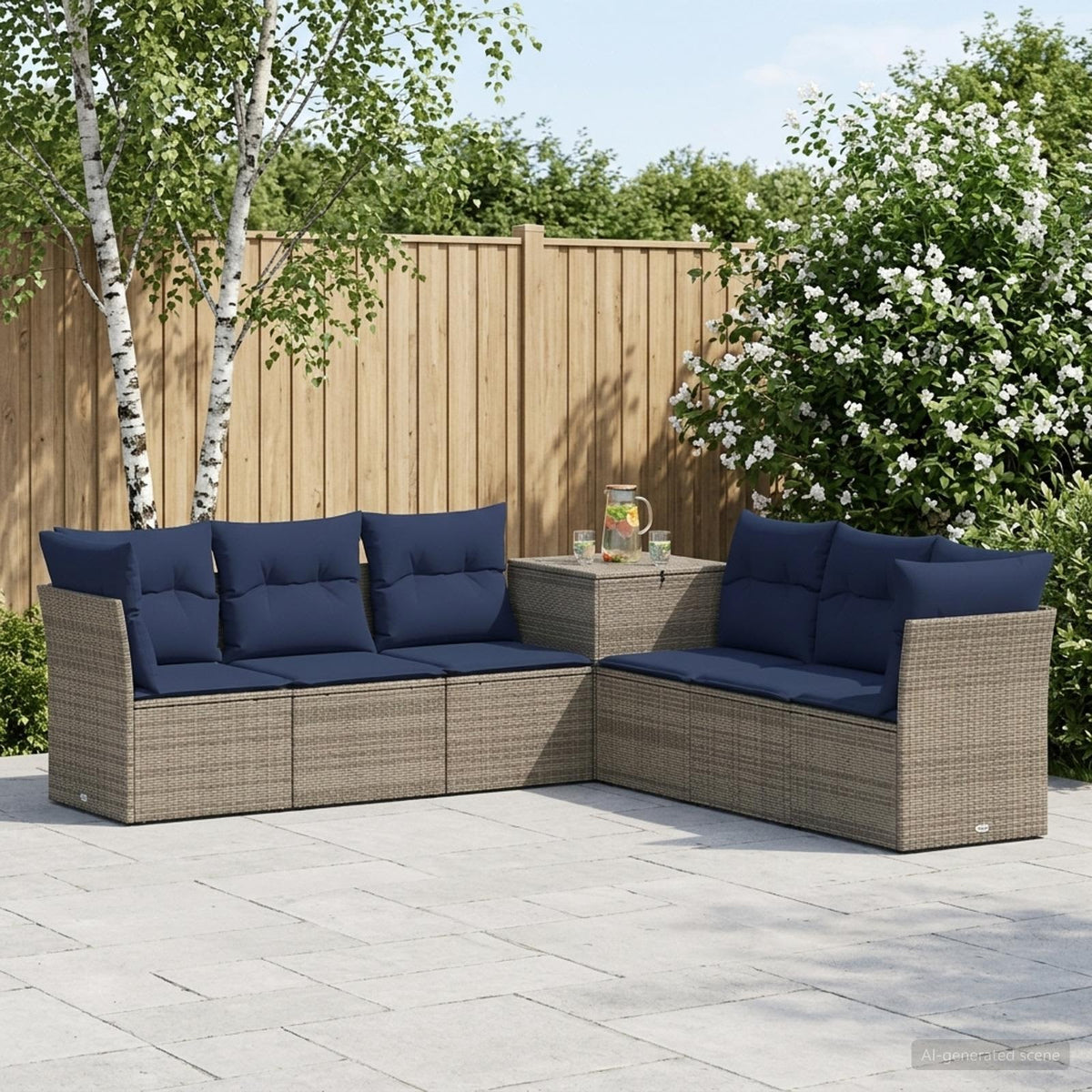 Set sofe 7 pcs Smeđa i crvena Poli Rattan i čelik
