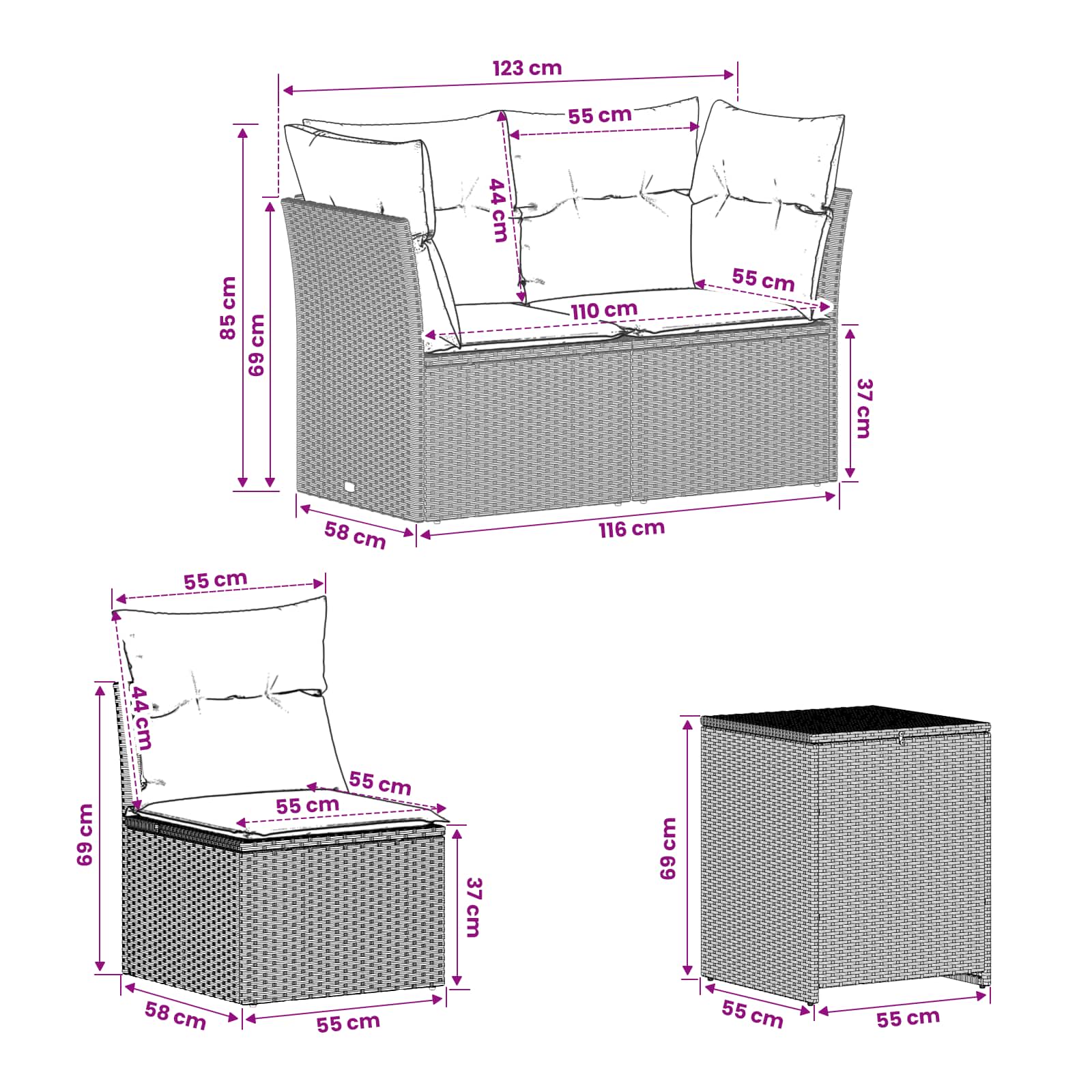 Set sofe 7 pcs Svijetlo siva i tamno siva Poli Rattan i čelik