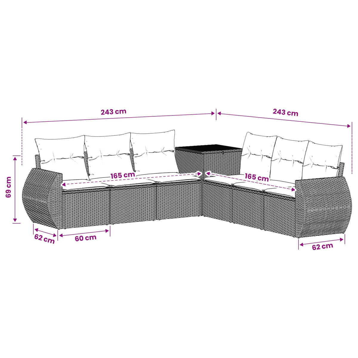Set sofe 7 kom. Smeđa i crvena 243 x 243 x 85 cm