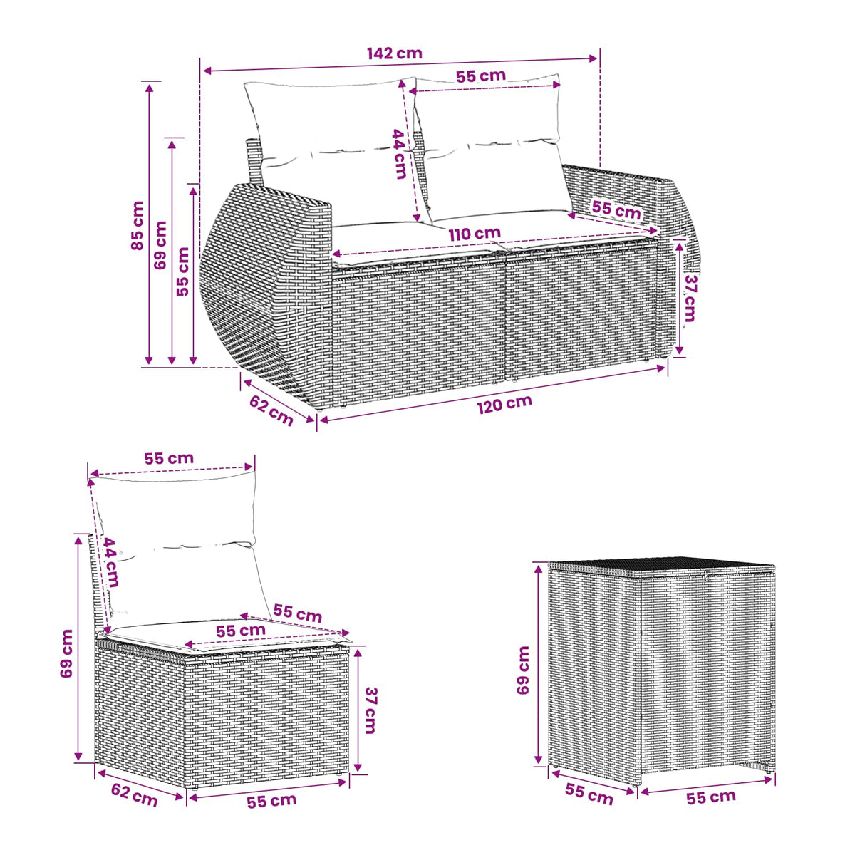 Set sofe 7 kom. Smeđa i crvena 243 x 243 x 85 cm