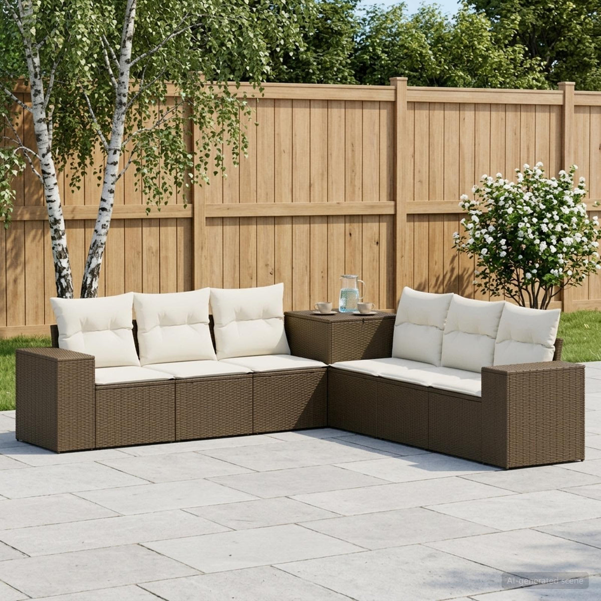 Set sofe 7 kom. Smeđa i krem bijela 55 x 55 x 69 cm 255 x 255 x 85 cm