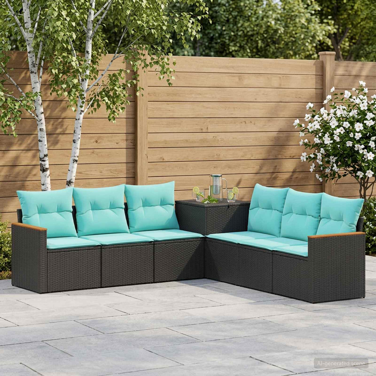 Set sofe 7 kom. Crna i Plava 123 x 62 x 69 cm