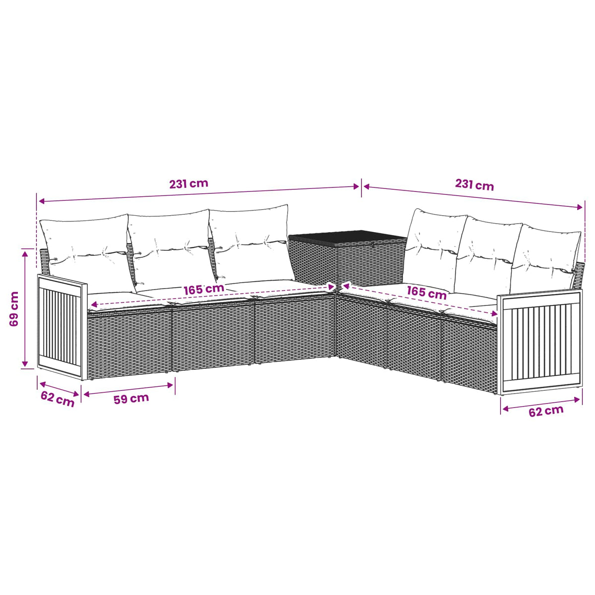 Set sofe 7 kom. Crna i krem-bijela 118 x 62 x 69 cm