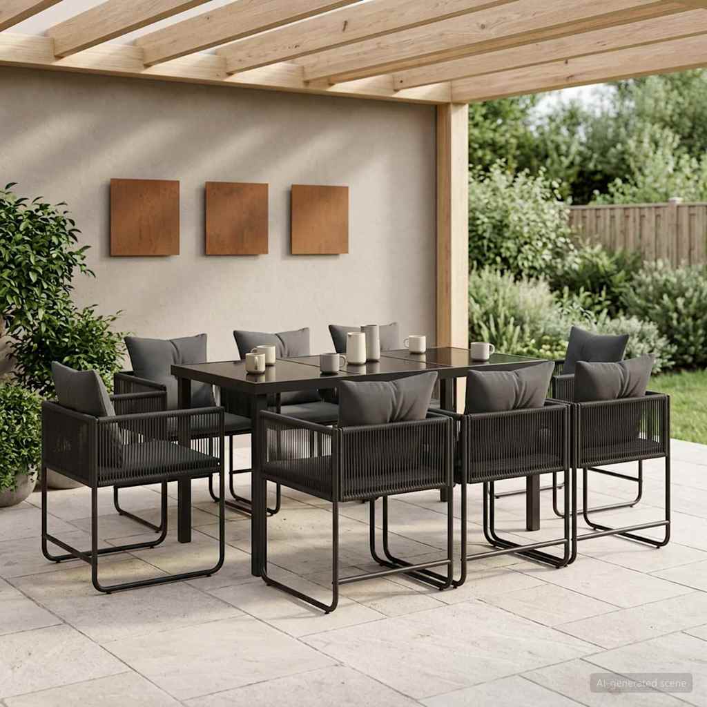 Vrtni set za objed 9 pcs Crna i antracit 160 x 80 x 73 cm