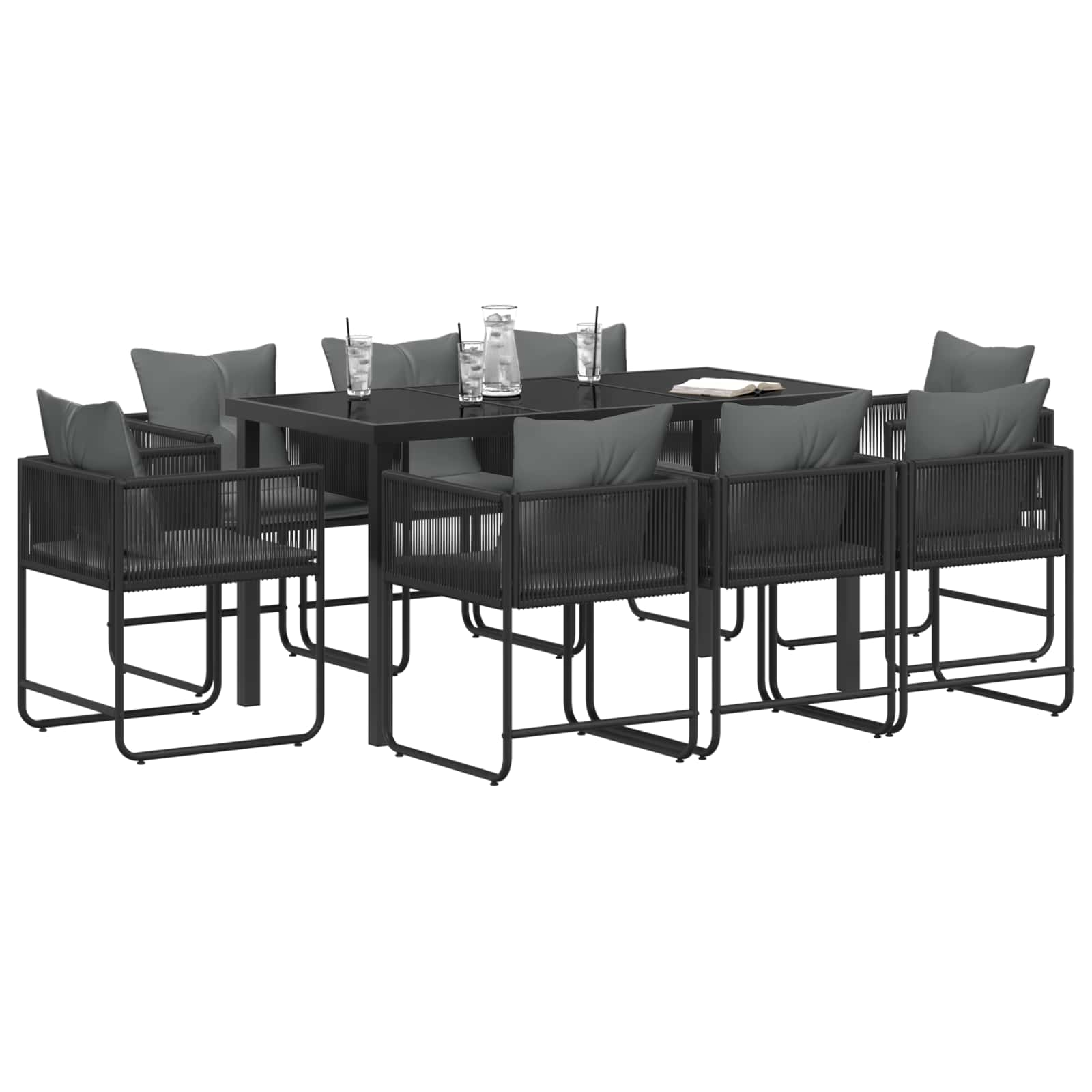 Vrtni set za objed 9 pcs Crna i antracit 160 x 80 x 73 cm