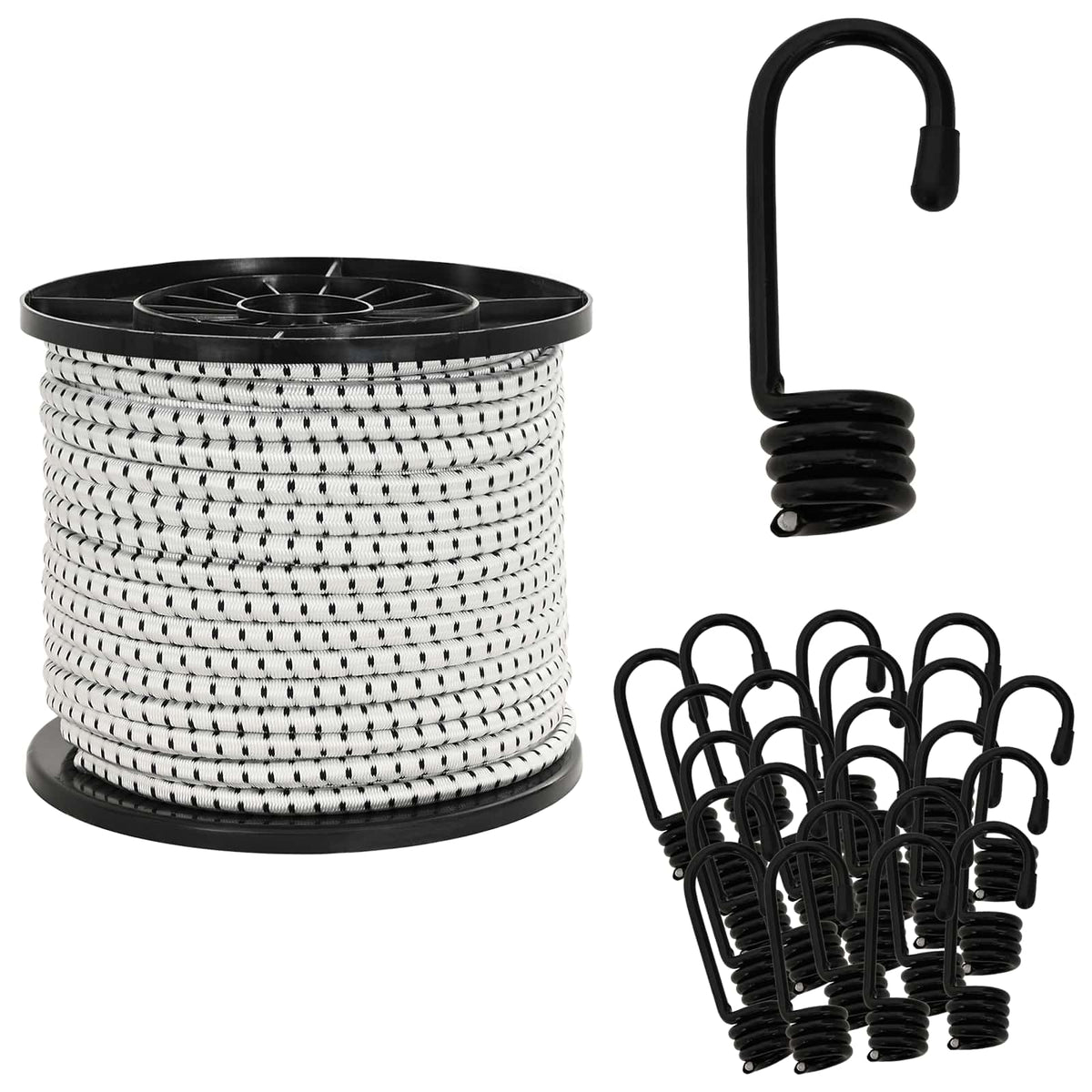Bungee užadi s kukama 10 mm Crna i bijela PP i guma