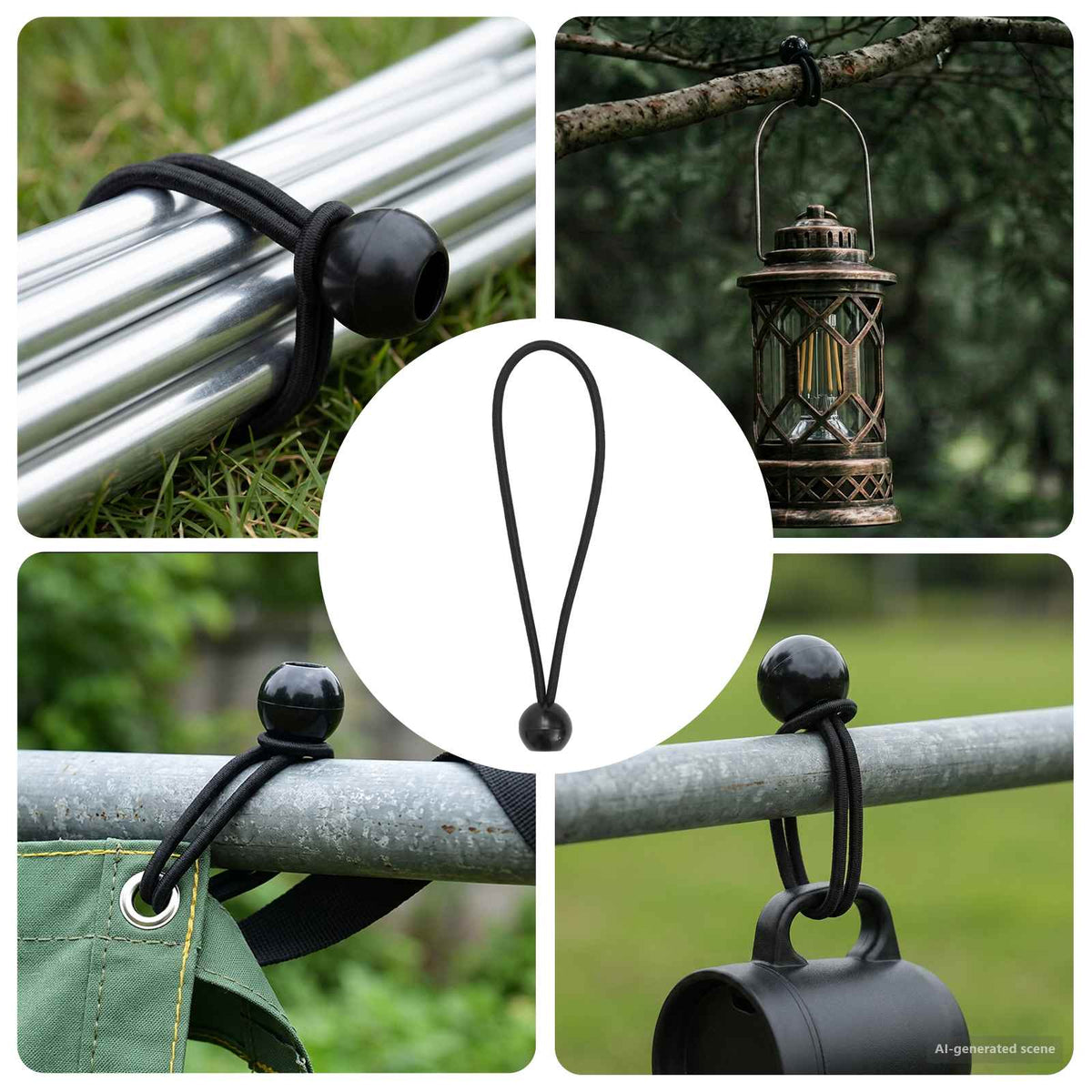 Bungee uže s lopticama Crna 4 mm x 22 cm Polipropilen