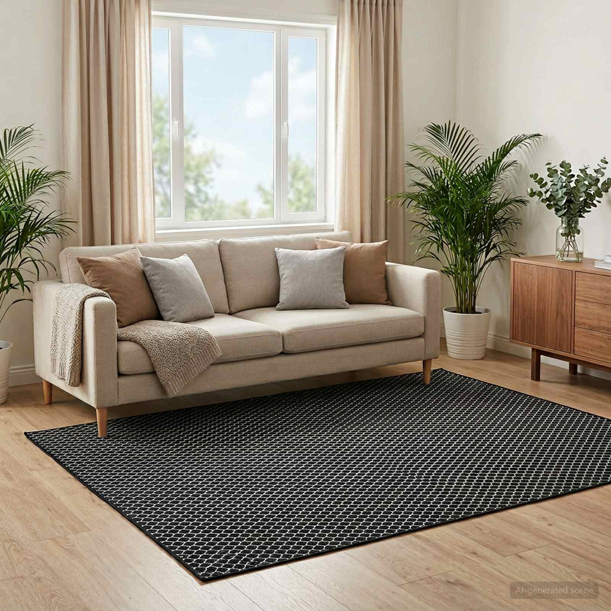 Tepih ORIZ Crni mrežasti uzorak 240 x 340 cm 100% poliester
