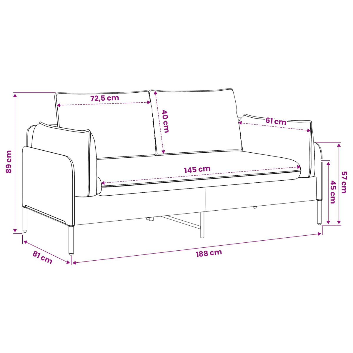 Sofa za dvije osobe 2-sjedalo Ružičasta 188 x 81 x 89 cm Baršun