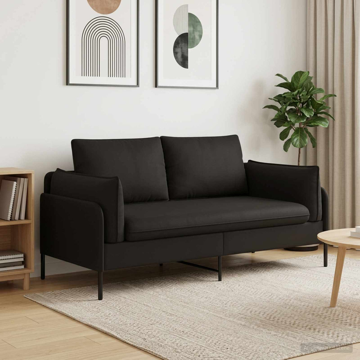 Sofa za dvije osobe 2-sjedalo Crna 188 x 81 x 89 cm Baršun