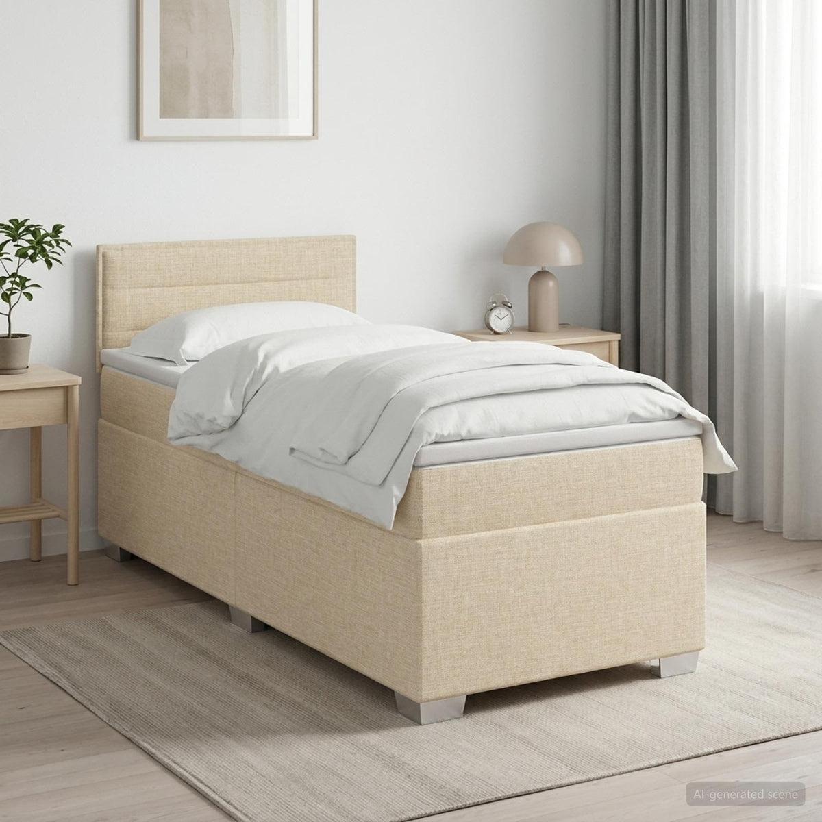 Boxspring krevet s madracem Krem 90 x 200 cm Tkanina