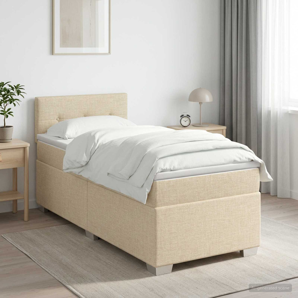 Boxspring krevet s madracem Krem 90 x 200 cm Tkanina
