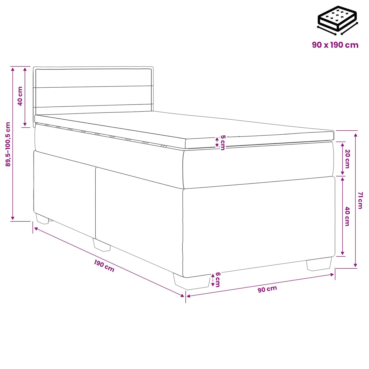 Boxspring krevet s madracem Svjetlosiva 90 x 190 cm Tkanina