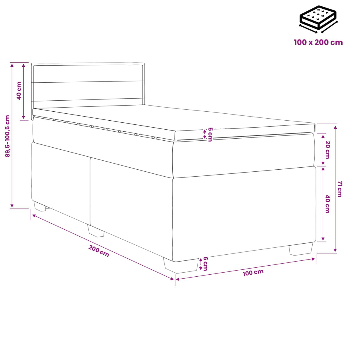 Boxspring krevet s madracem Tamnosiva 100 x 200 cm Tkanina