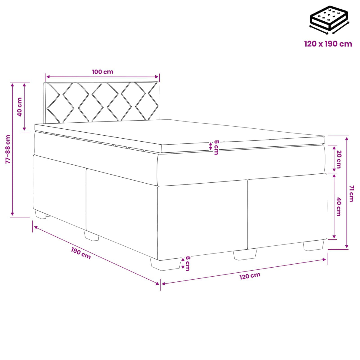 Boxspring krevet s madracem Krem 120 x 190 cm Tkanina