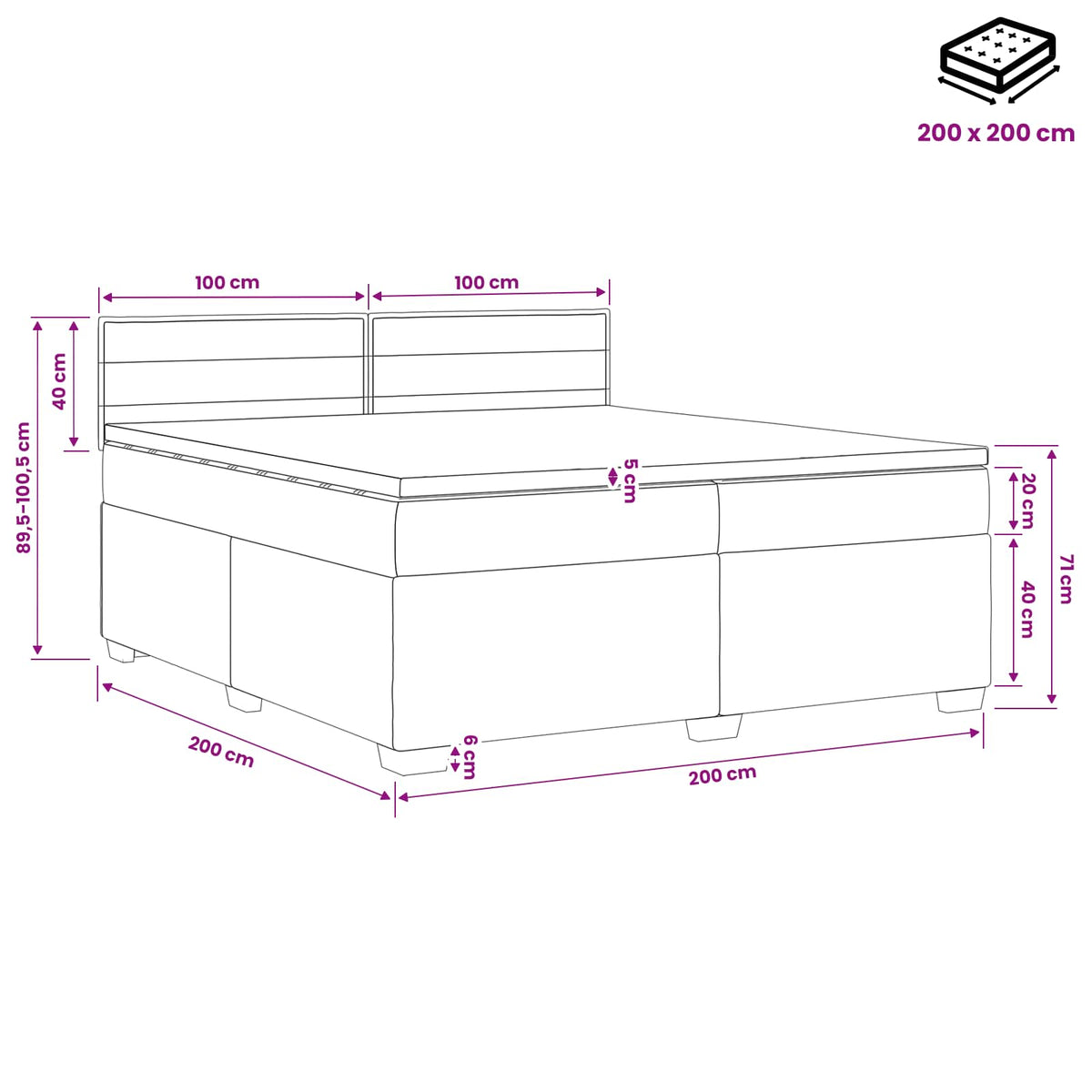 Boxspring krevet s madracem Tamno smeđa 200 x 200 cm Tkanina