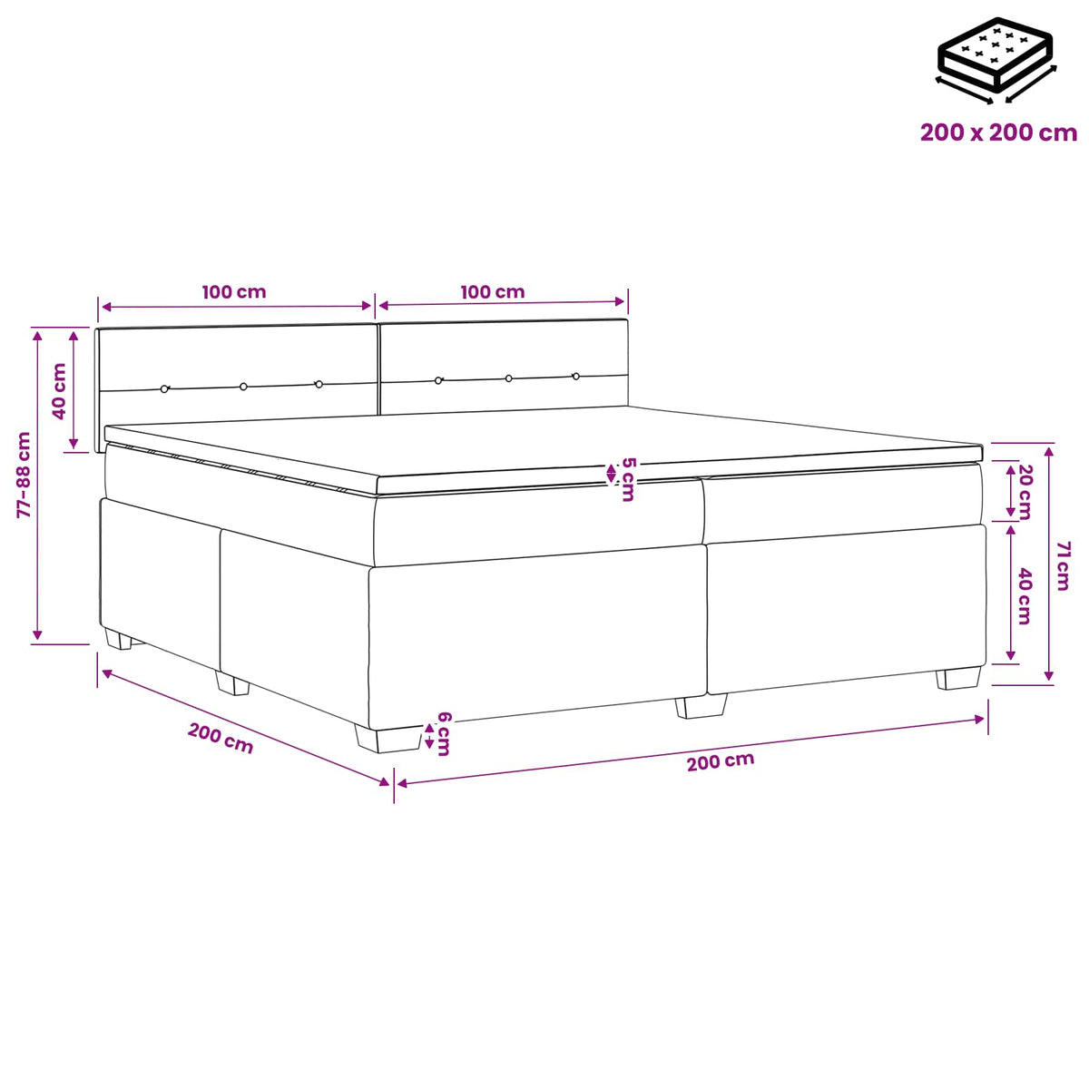 Boxspring krevet s madracem Plava 200 x 200 cm Tkanina