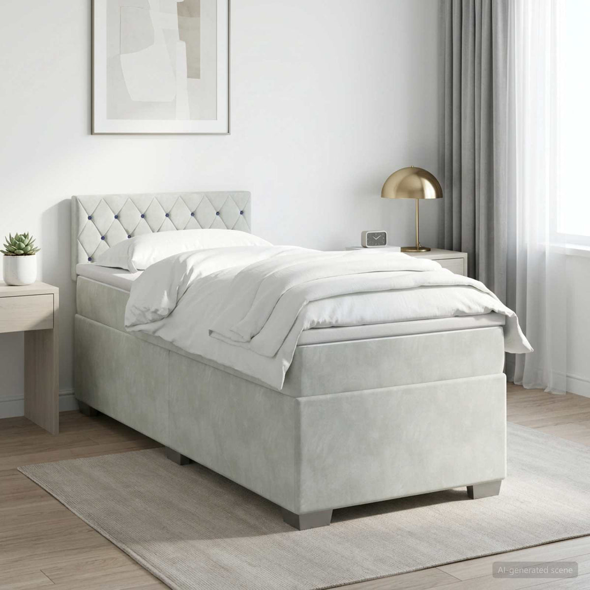 Boxspring krevet s madracem Svjetlosiva 90 x 190 cm Baršun