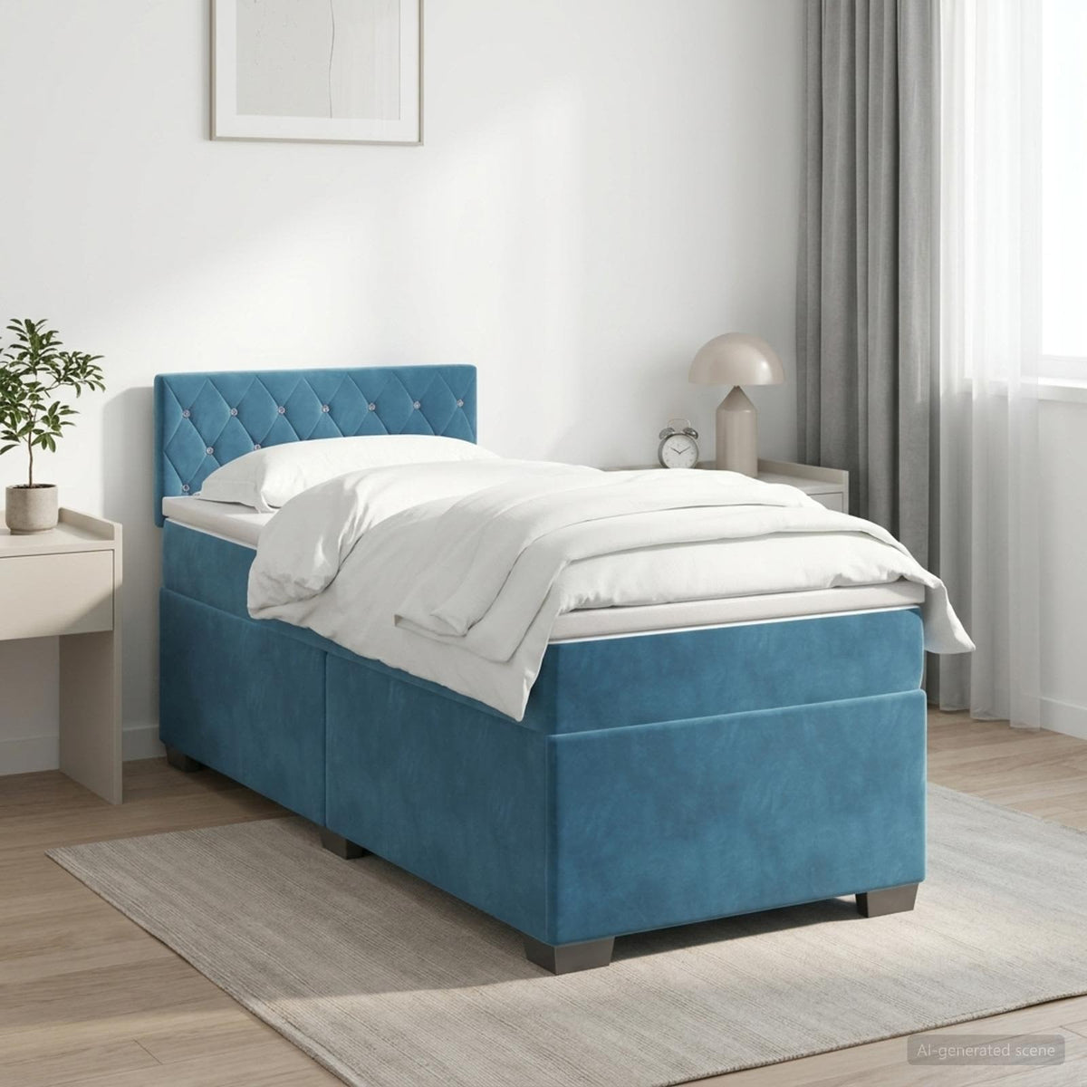 Boxspring krevet s madracem Tamno plava 100 x 200 cm Baršun