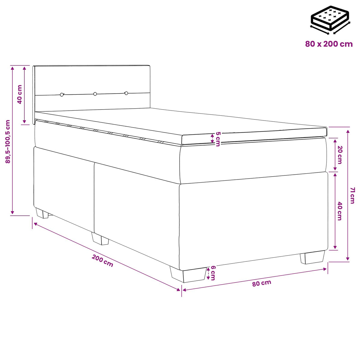 Boxspring krevet s madracem Tamnosiva 80 x 200 cm Baršun