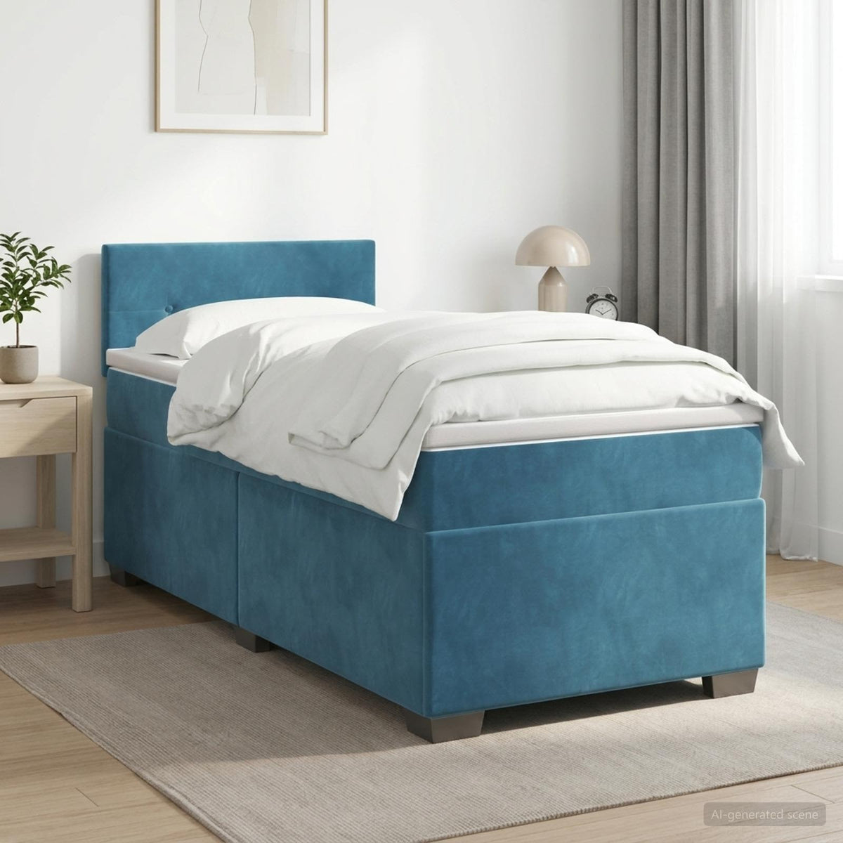 Boxspring krevet s madracem Tamno plava 90 x 200 cm Baršun