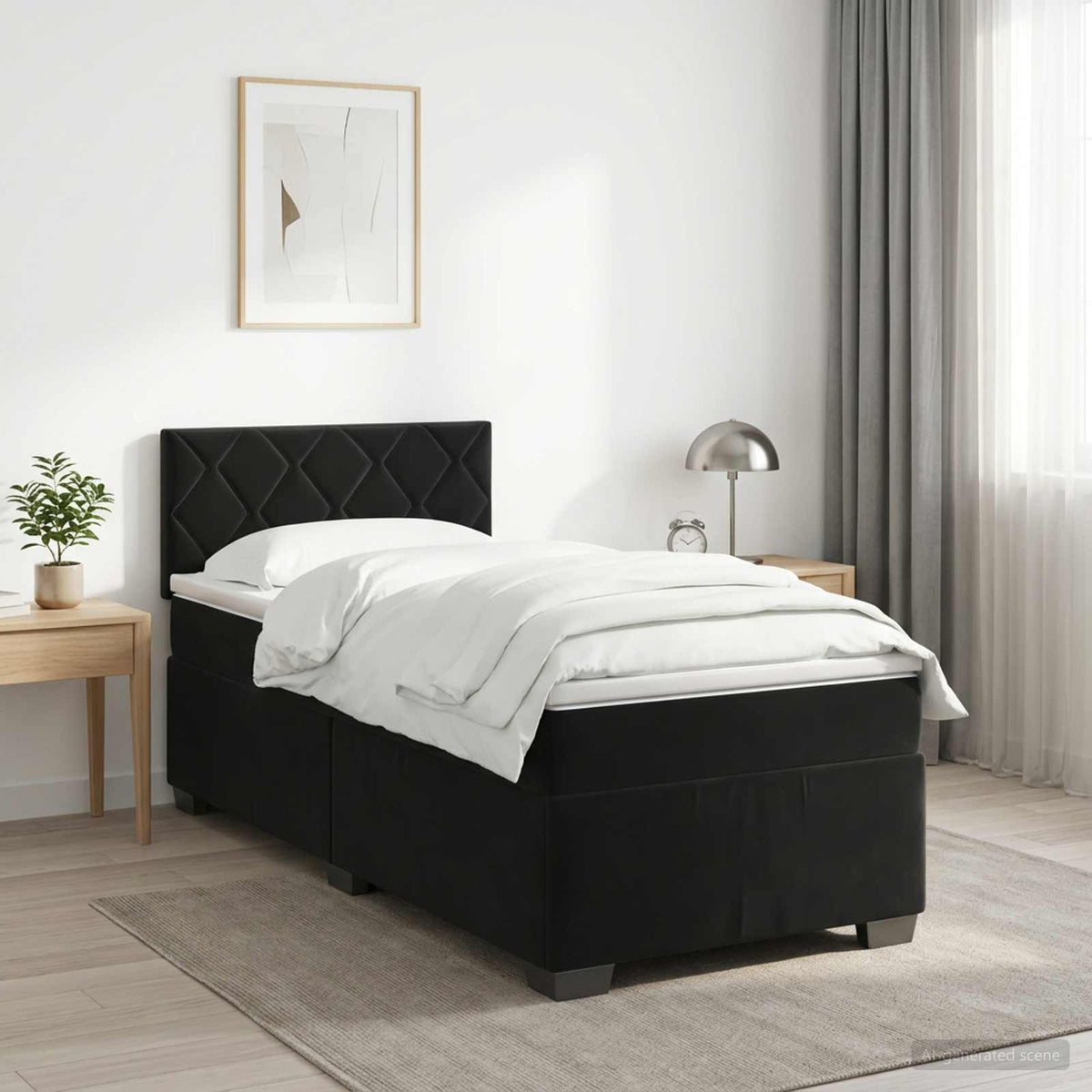 Boxspring krevet s madracem Crna 90 x 190 cm Baršun