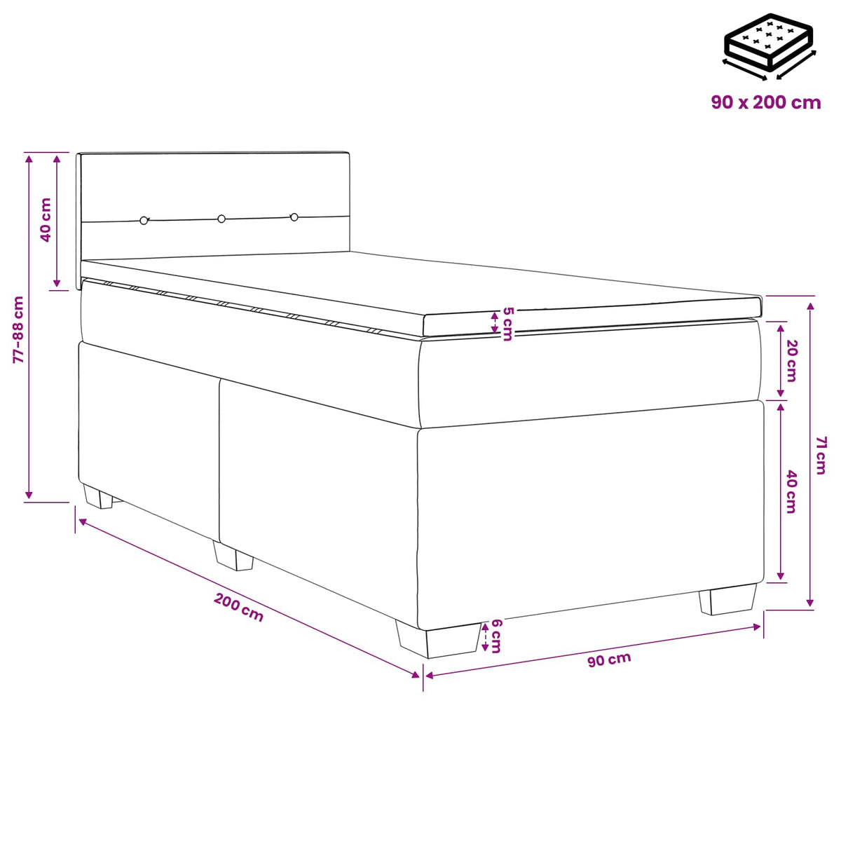 Boxspring krevet s madracem Tamno plava 90 x 200 cm Baršun