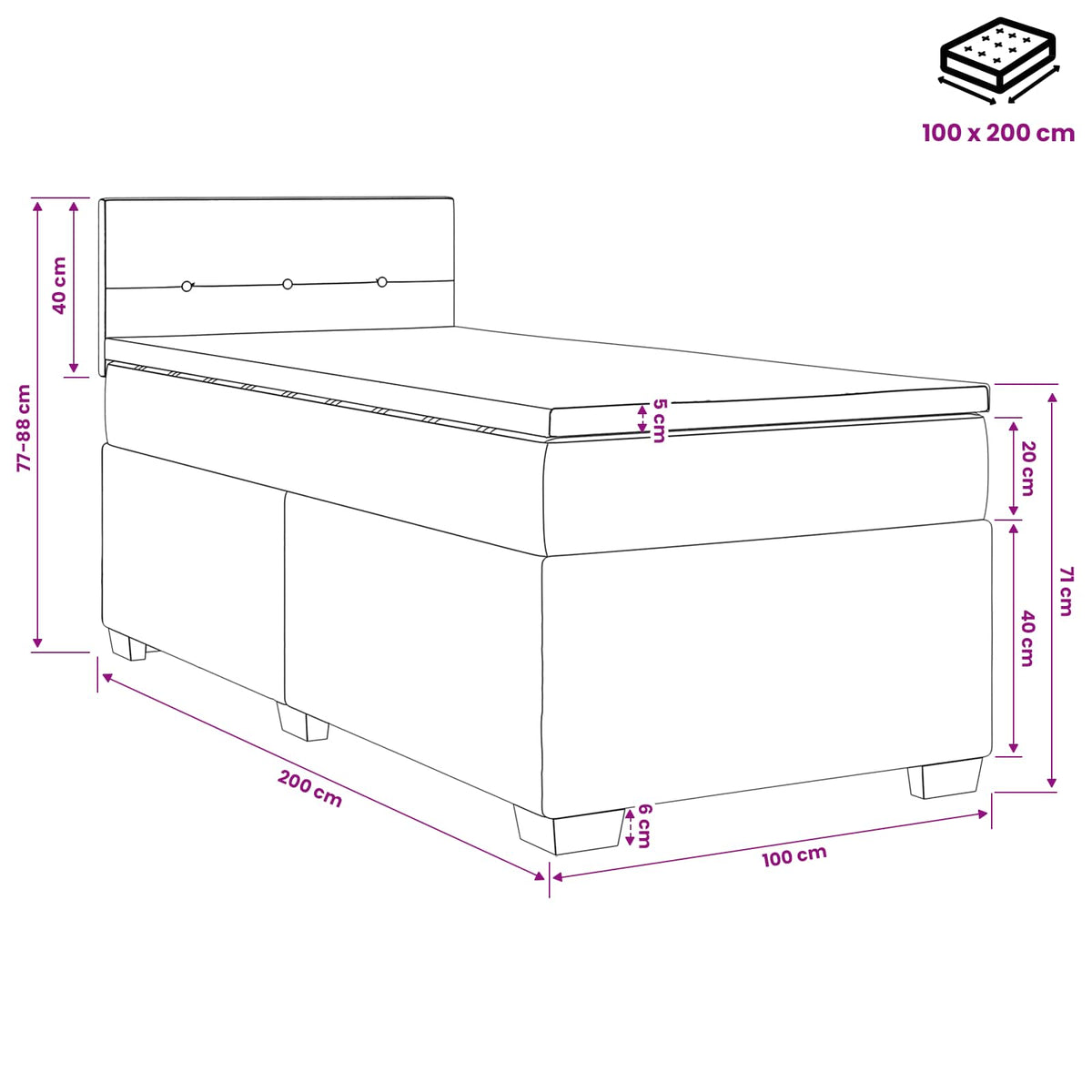 Boxspring krevet s madracem Tamno plava 100 x 200 cm Baršun
