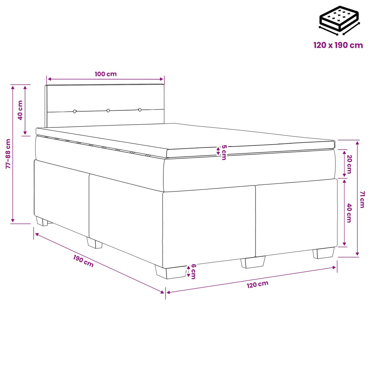 Boxspring krevet s madracem Plava 120 x 190 cm Baršun