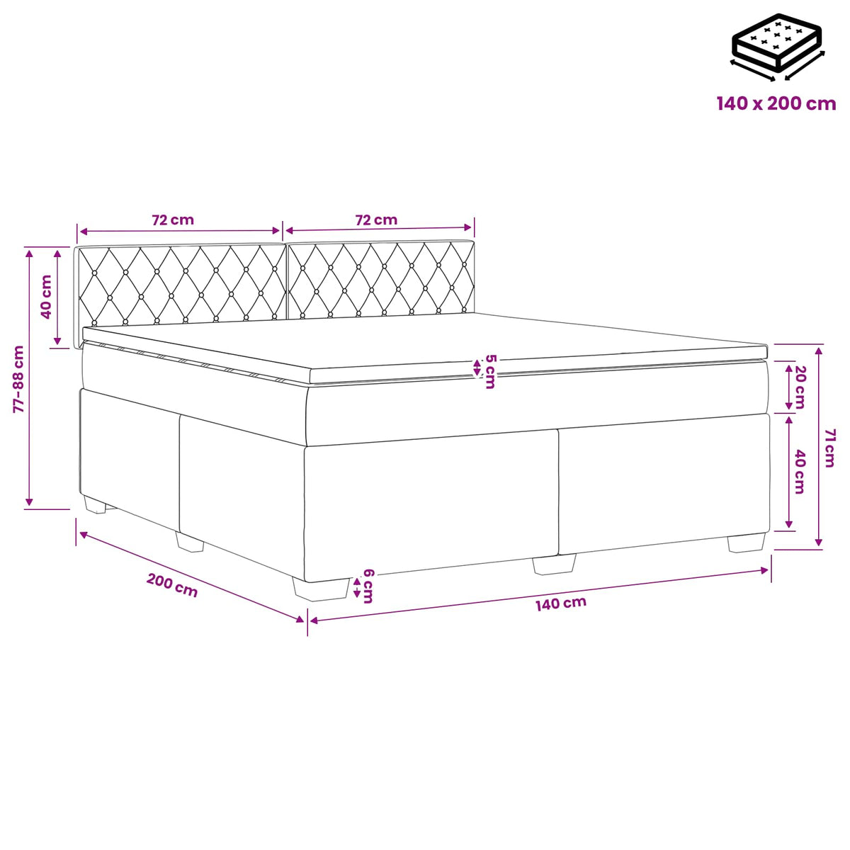 Boxspring krevet s madracem Tamno plava 140 x 200 cm Baršun
