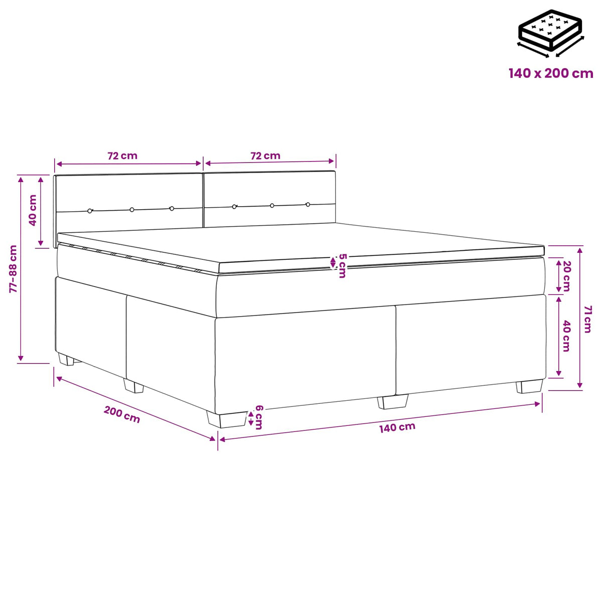 Boxspring krevet s madracem Tamnosiva 140 x 200 cm Baršun
