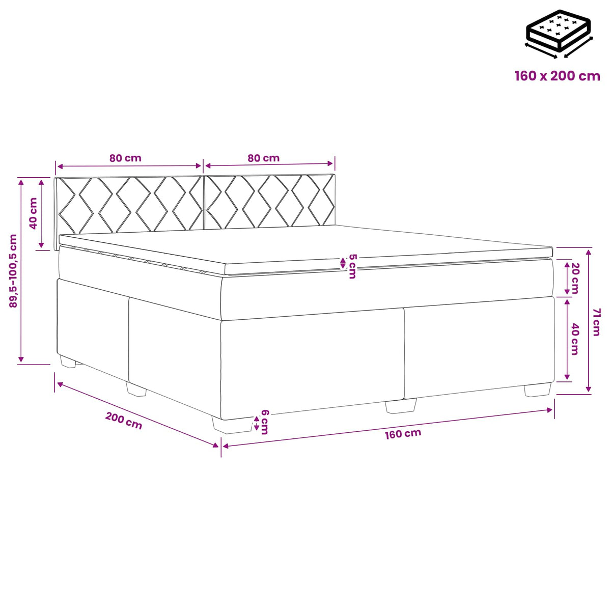 Boxspring krevet s madracem Tamnosiva 160 x 200 cm Baršun