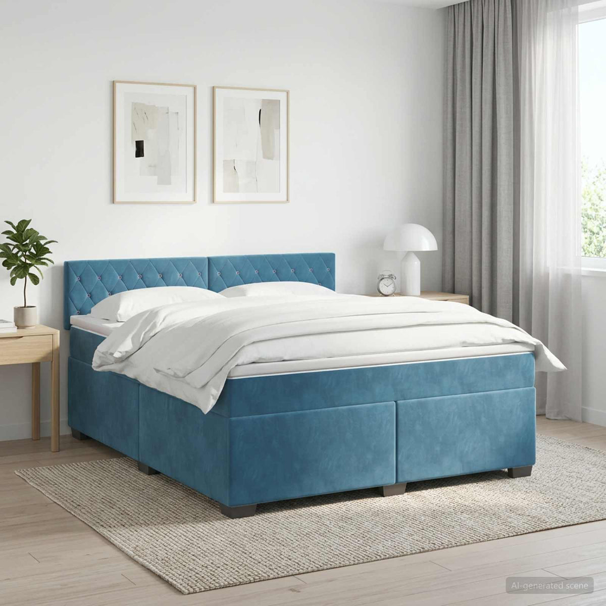 Boxspring krevet s madracem Tamno plava 140 x 200 cm Baršun
