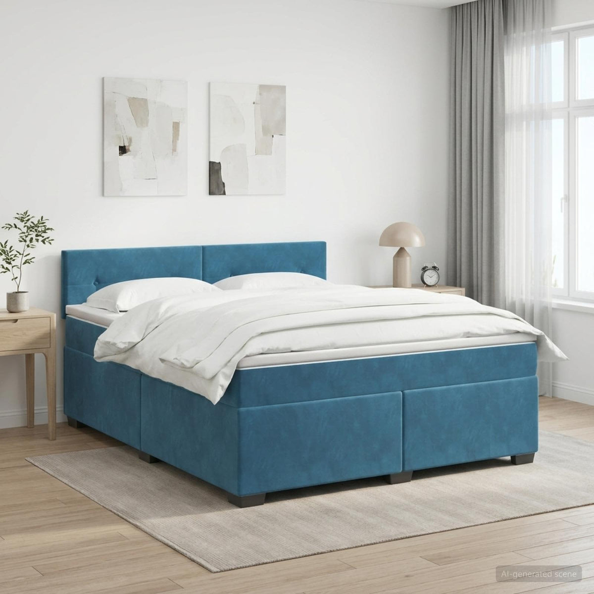 Boxspring krevet s madracem Tamno plava 140 x 200 cm Baršun