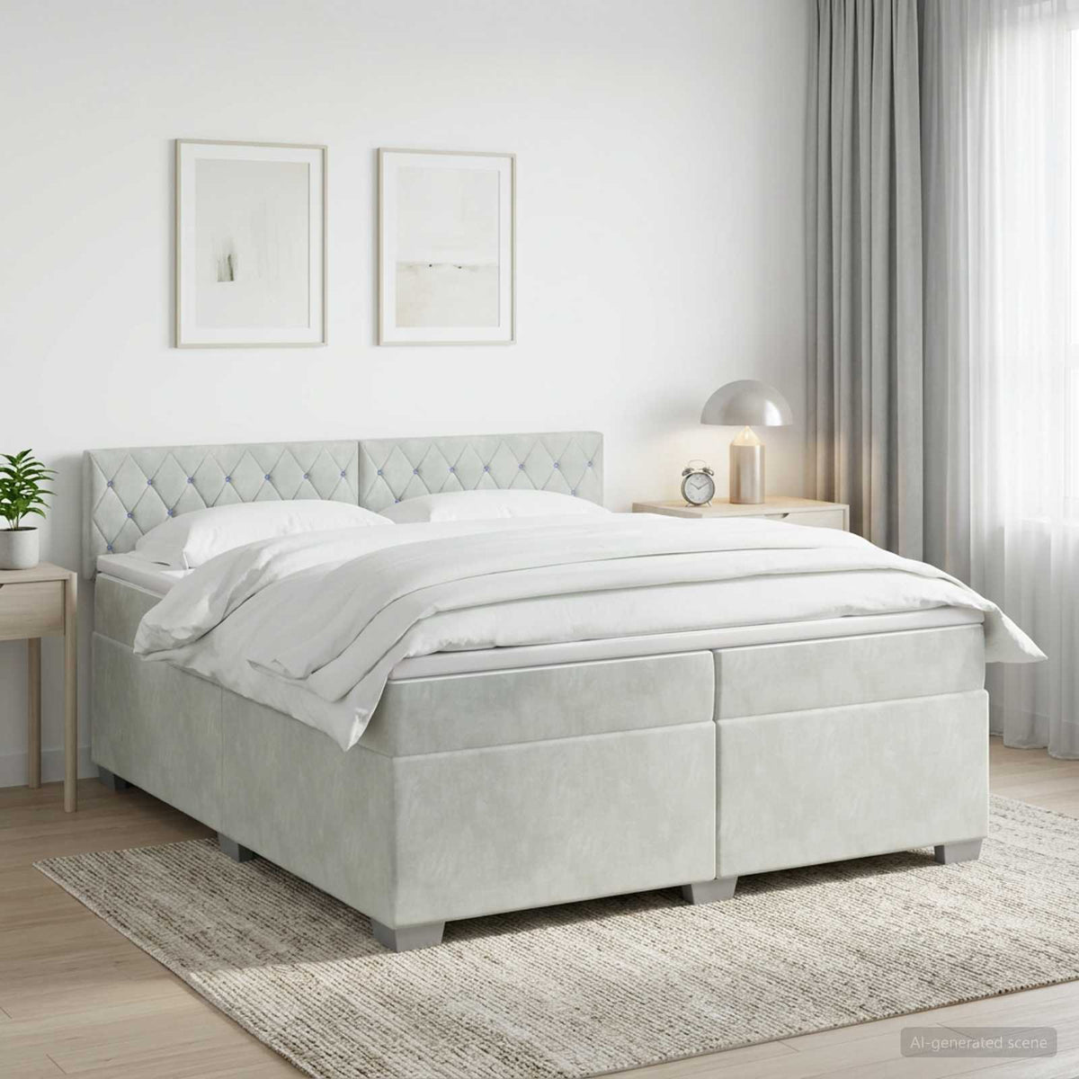 Boxspring krevet s madracem Svjetlosiva 200 x 200 cm Baršun