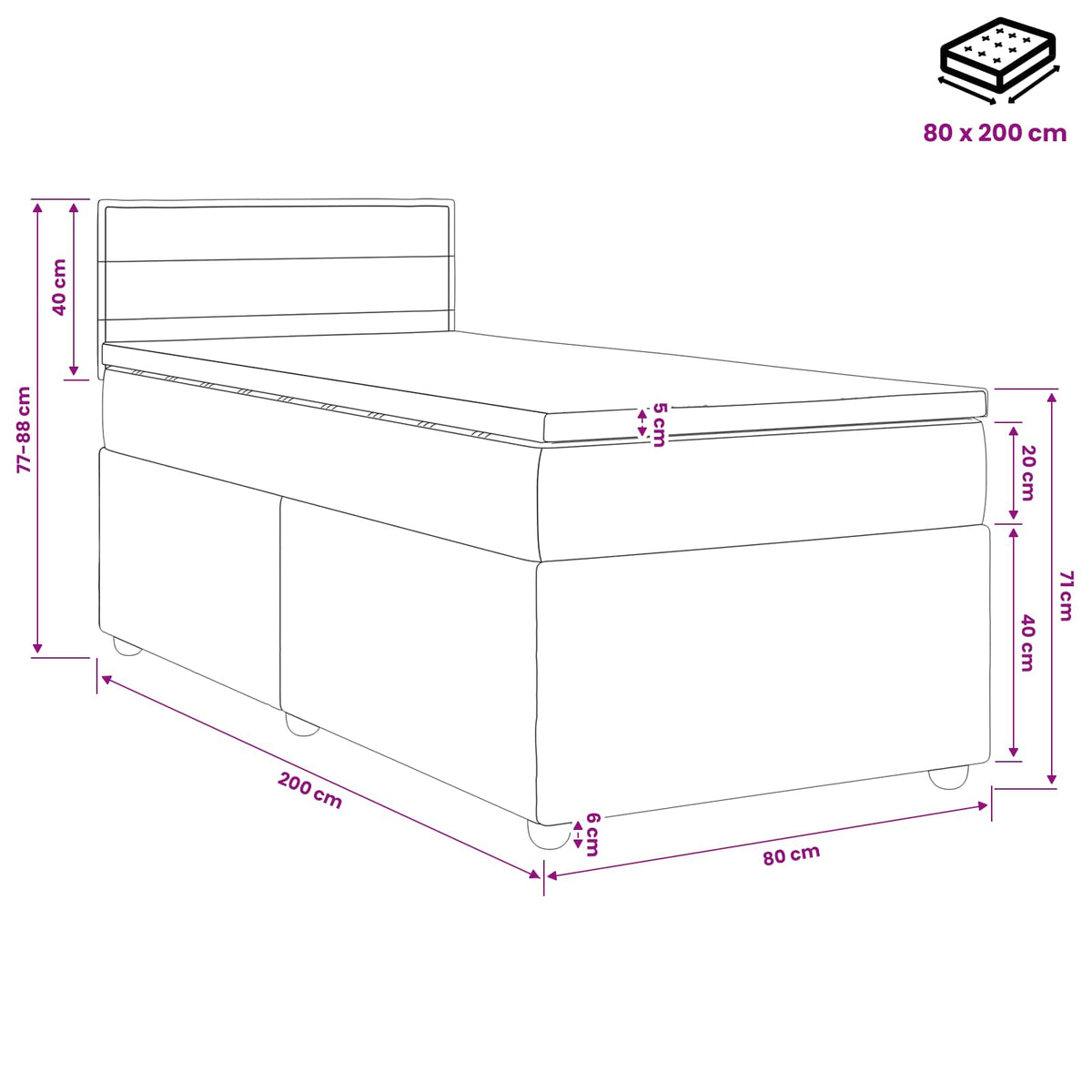 Boxspring krevet s madracem Svjetlosiva 80 x 200 cm Tkanina