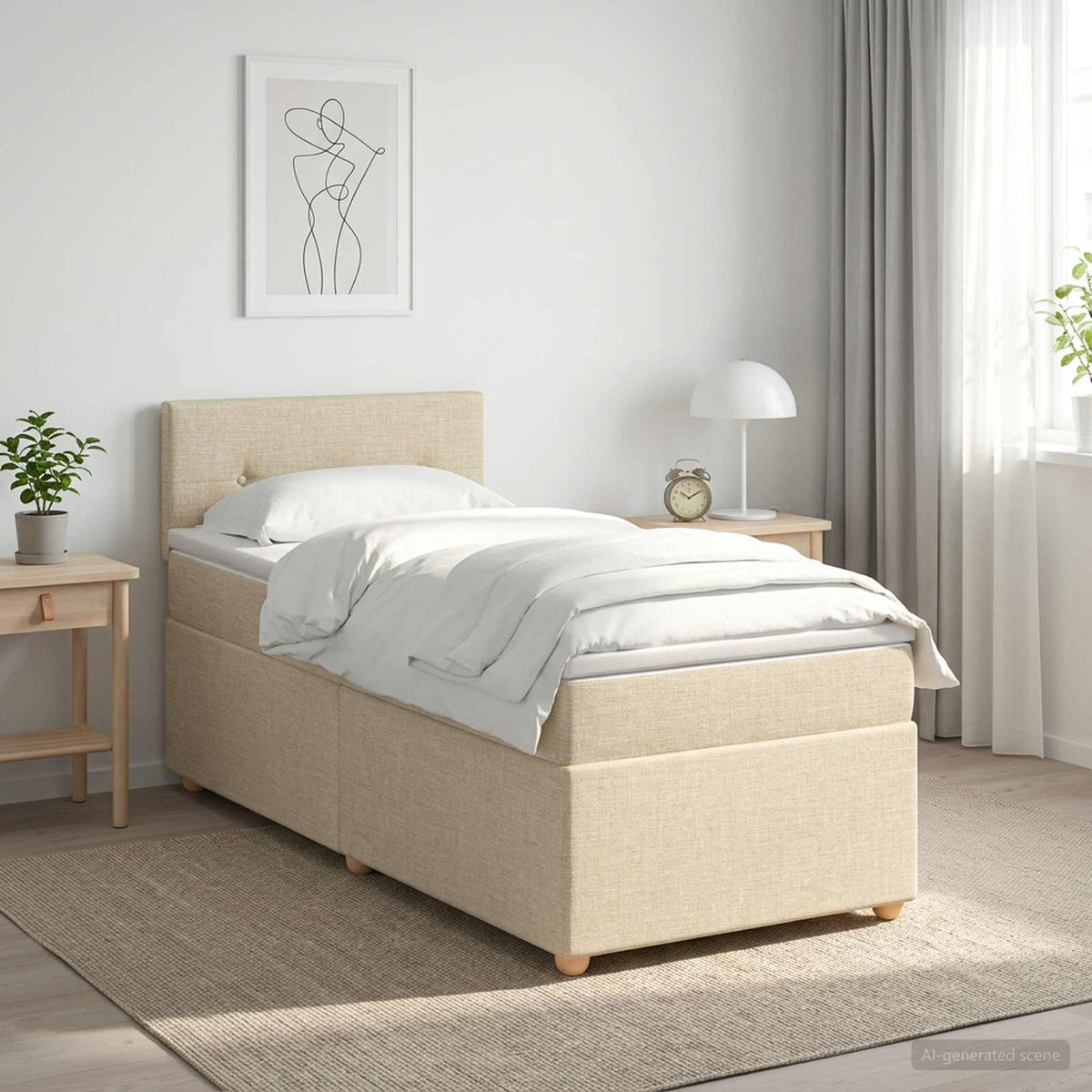Boxspring krevet s madracem Krem 90 x 200 cm Tkanina