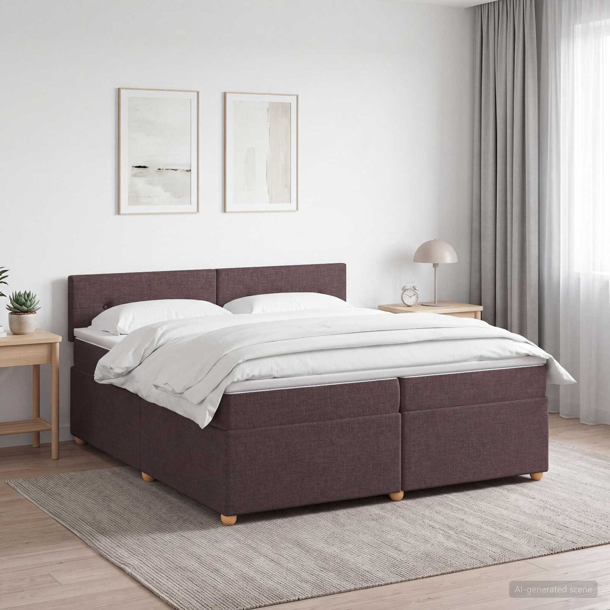Boxspring krevet s madracem Tamno smeđa 200 x 200 cm Tkanina 202 x 202 x 88 cm