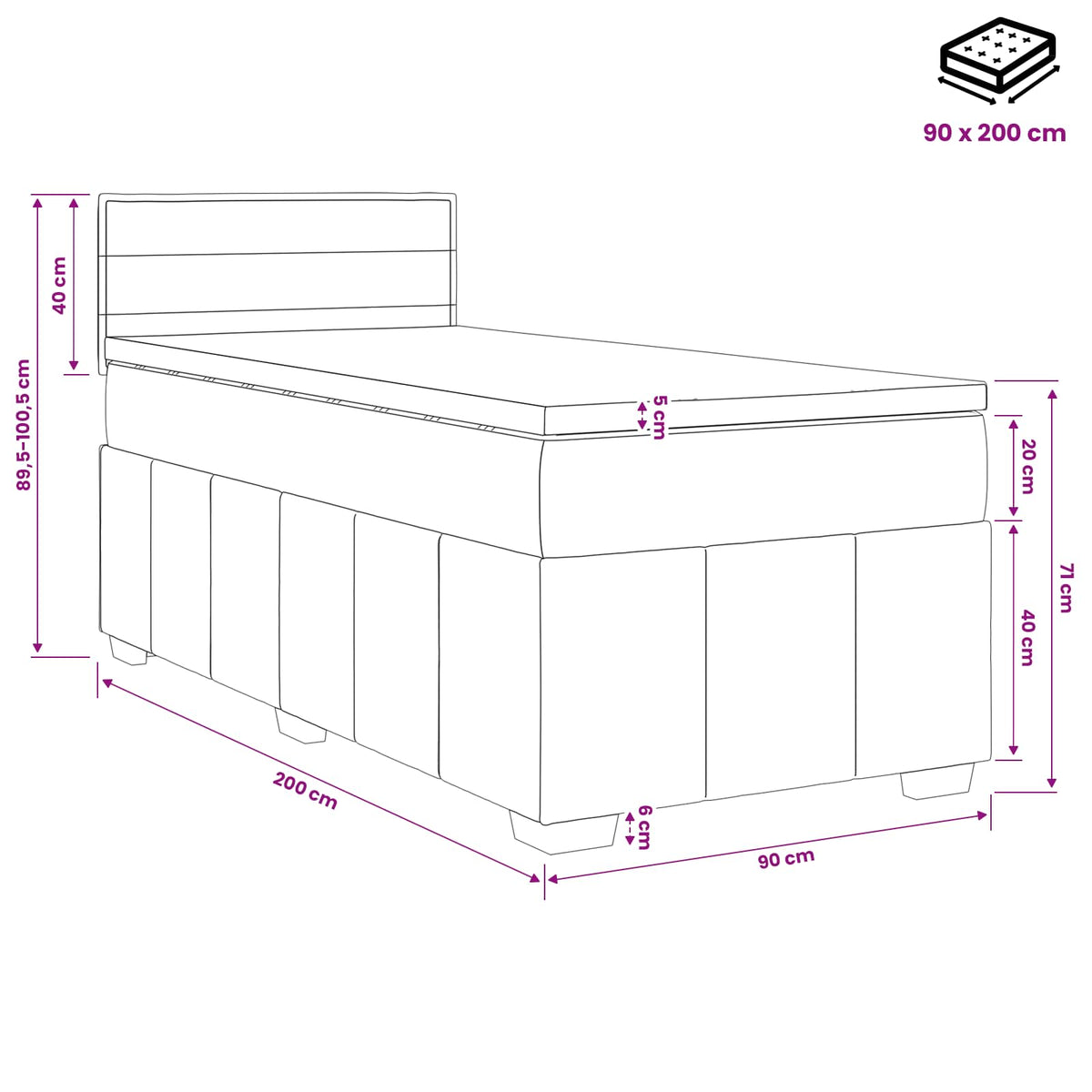 Boxspring krevet s madracem Plava 90 x 200 cm Tkanina
