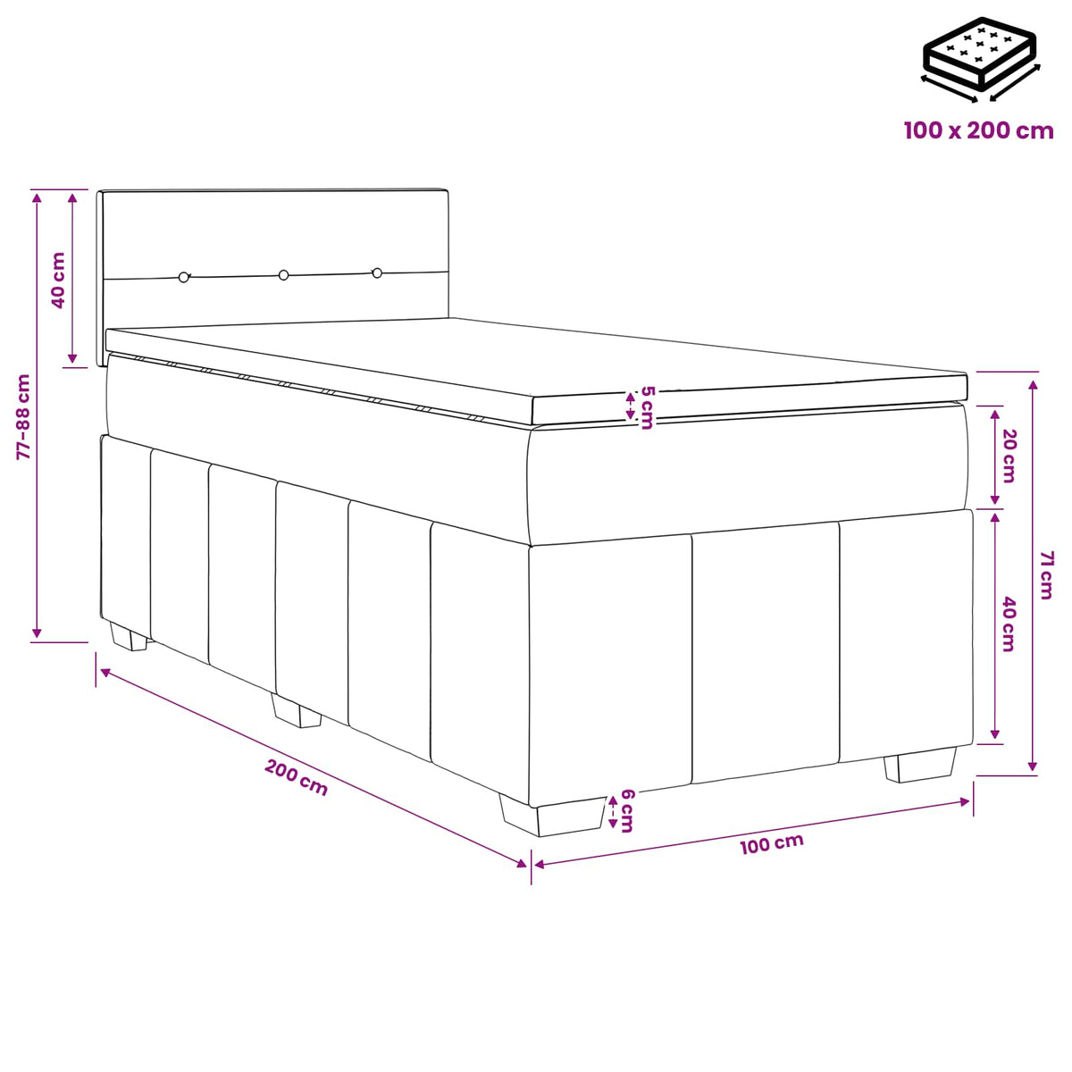 Boxspring krevet s madracem Krem 100 x 200 cm Tkanina