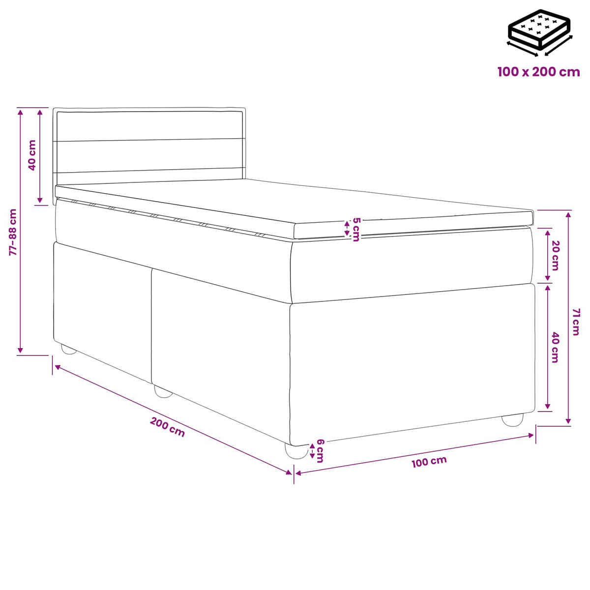 Boxspring krevet s madracem Krem 100 x 200 cm Tkanina