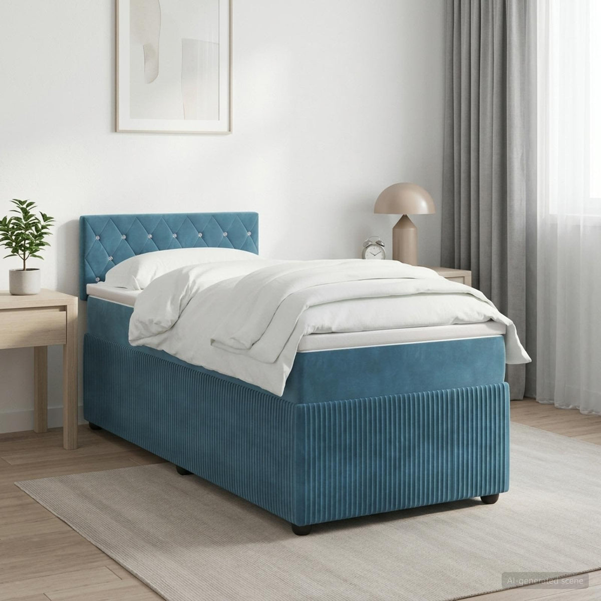 Boxspring krevet s madracem Tamno plava 90 x 200 cm Baršun