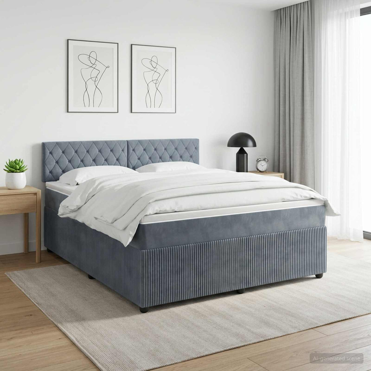 Boxspring krevet s madracem Tamnosiva 160 x 200 cm Baršun