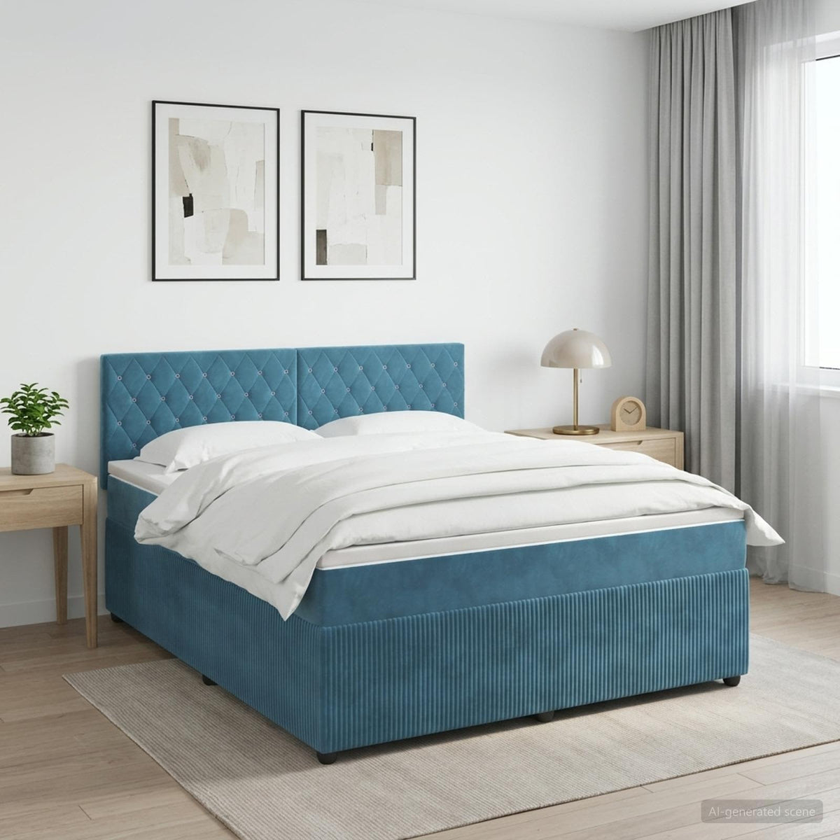 Boxspring krevet s madracem Tamno plava 160 x 200 cm Baršun
