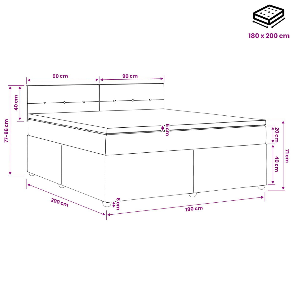 Boxspring krevet s madracem Crna 180 x 200 cm Baršun