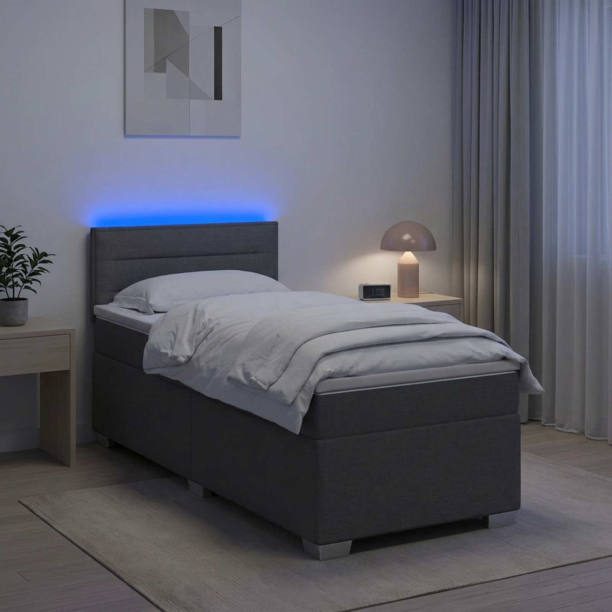 Krevet s box springom, madracem i LED-om Tamnosiva 90 x 200 cm