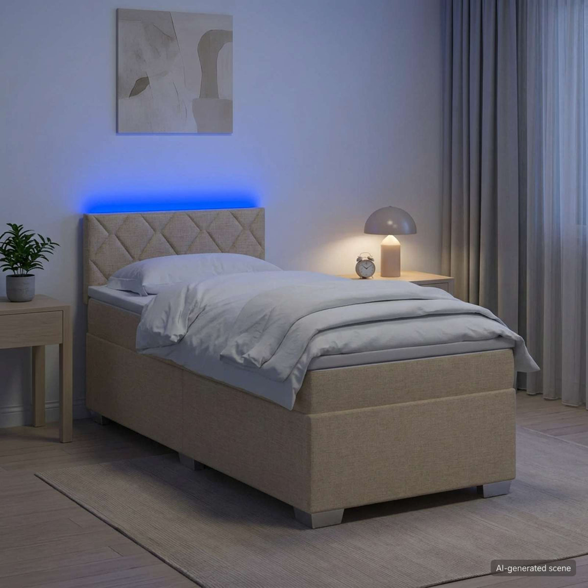 Krevet s box springom, madracem i LED-om Krem 100 x 200 cm