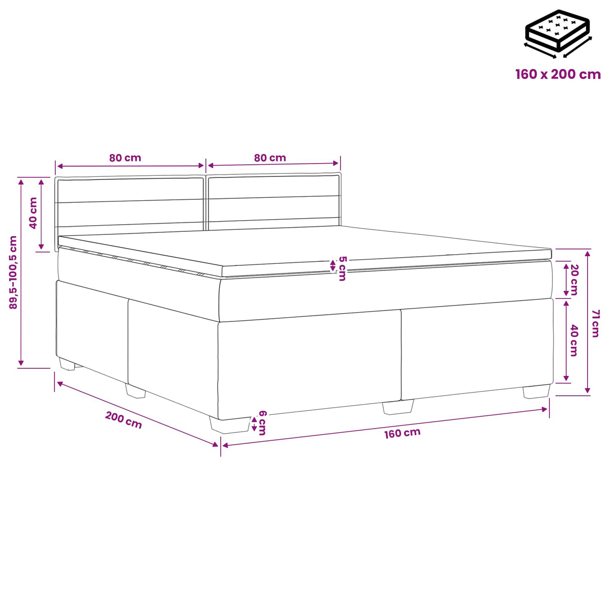 Krevet s box springom, madracem i LED-om Plava 160 x 200 cm