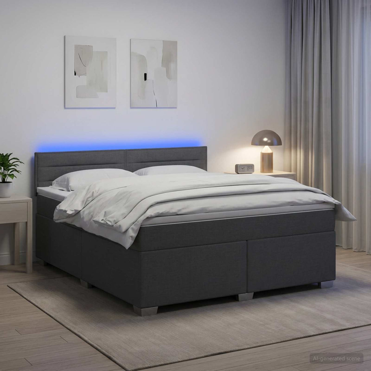 Krevet s box springom, madracem i LED-om Tamnosiva 160 x 200 cm