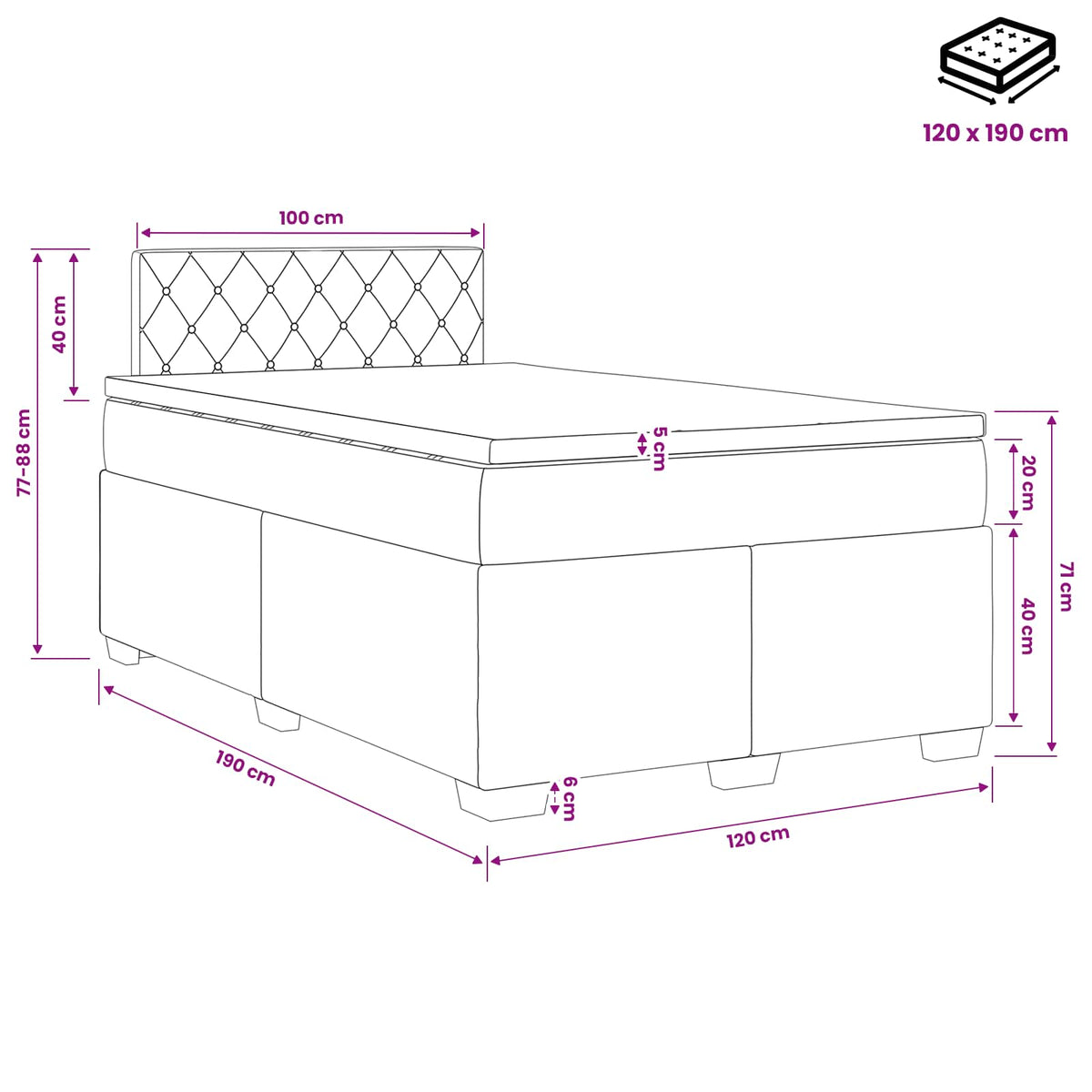 Krevet s box springom, madracem i LED-om Plava 120 x 190 cm